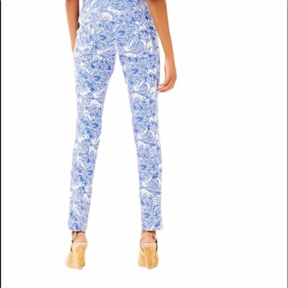 NWT Lilly Pulitzer Kelly Skinny Ankle Pant in Coastal Blue, Fancy Feet, Size 00 - Picture 2 of 5